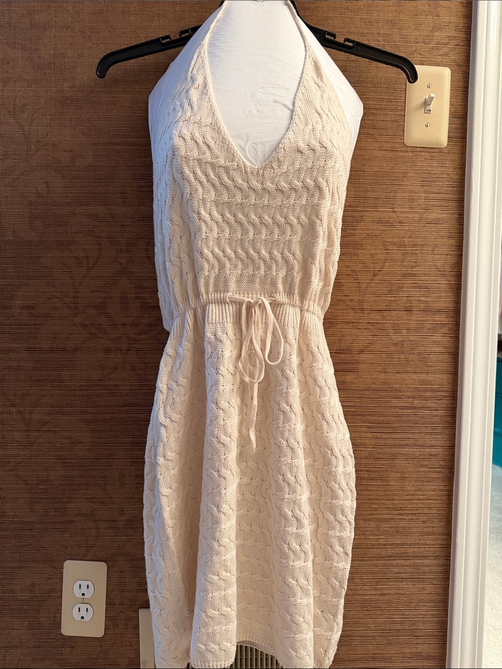Sleeveless Knit Halter Dress in Cream